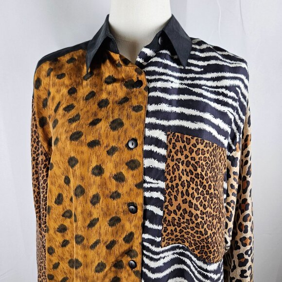 Preston & York Silk Blouse Small Mixed Animal Prints Leopard Zebra Maximalist - Picture 2 of 9